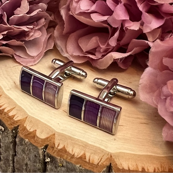 Multi Tone Purple Color Blocked Rectangular Cufflinks - Picture 4 of 16